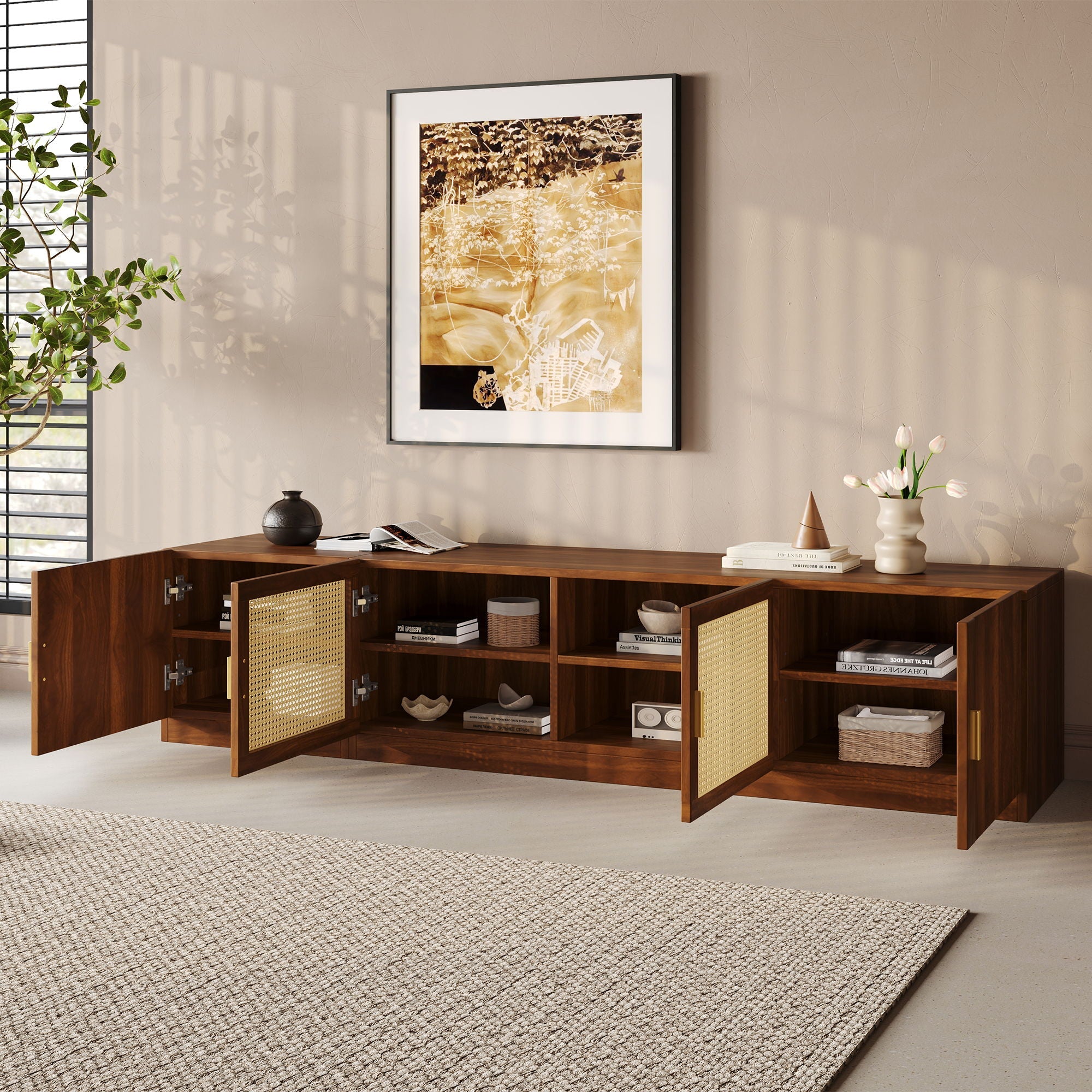 TV Stand, Media Console With Adjustable Shelves - Walnut by HouseOfZazla