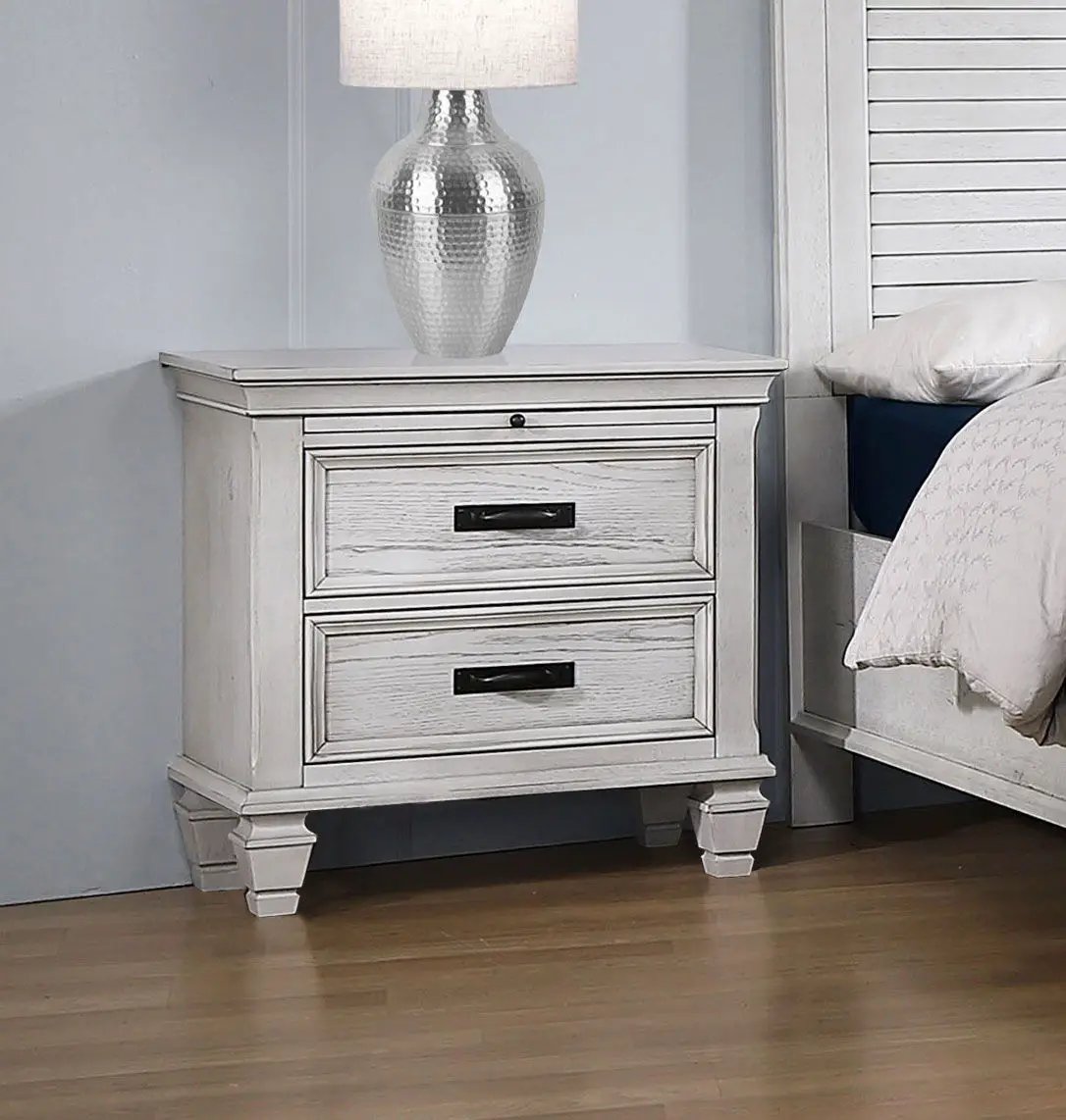 Franco 2-drawer Nightstand Distressed White by Unique Piece Furniture