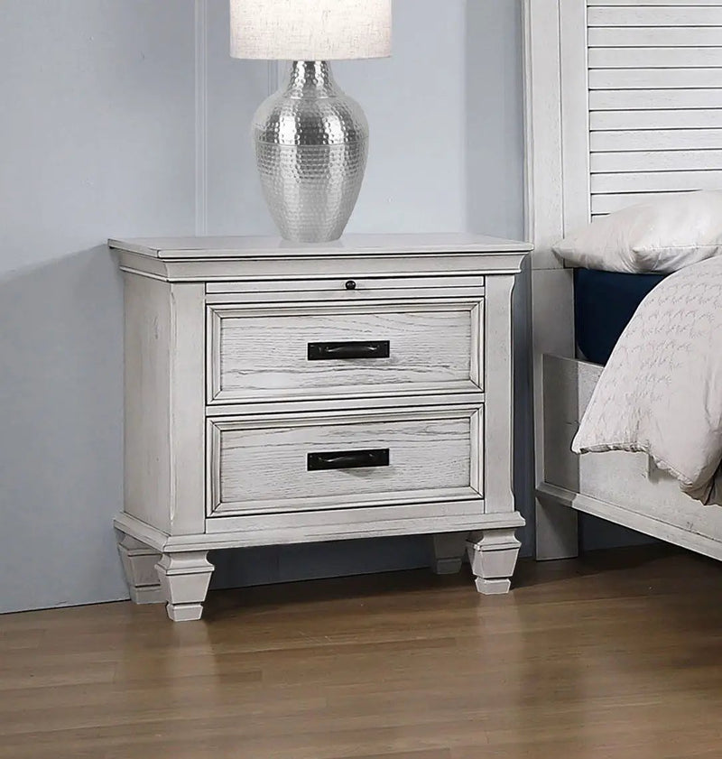 Franco 2-drawer Nightstand Distressed White by Unique Piece Furniture