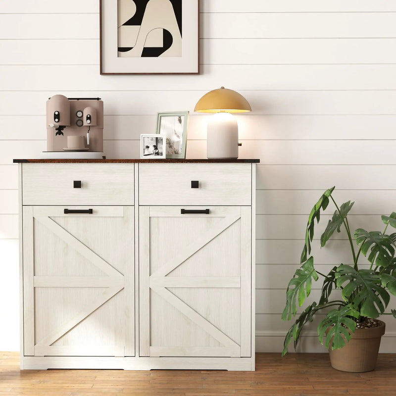 Double Tilt Out Trash Cabinet With Hideaway Drawer And Barn Door Style by HouseOfZazla