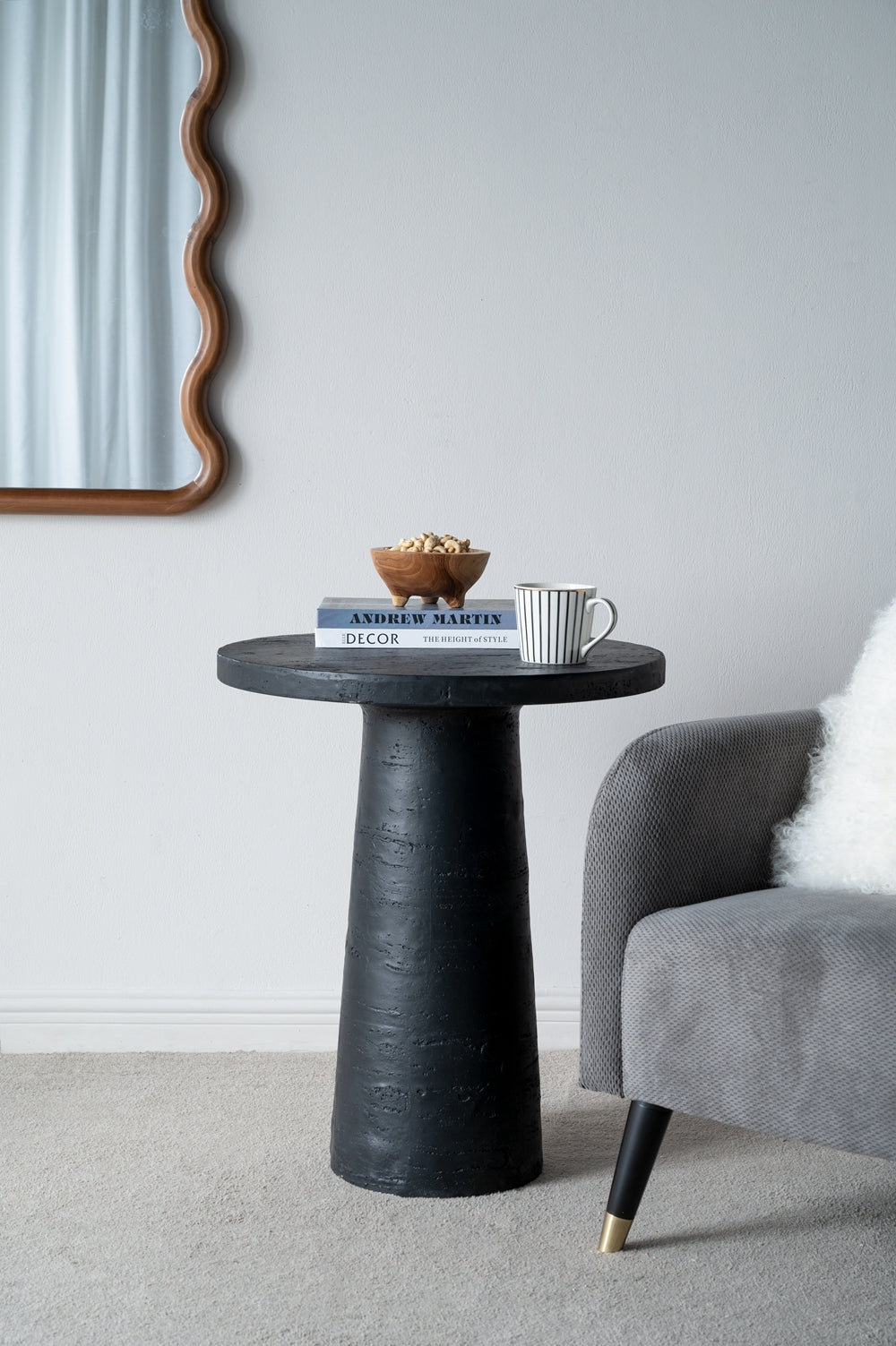 Black Round Side Table with Pedestal Base by BLAKHOM