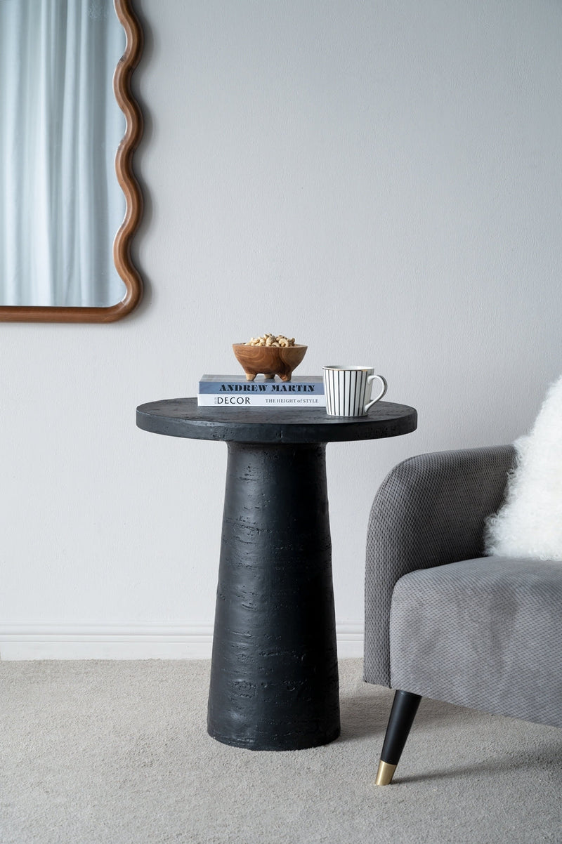 Black Round Side Table with Pedestal Base by BLAKHOM