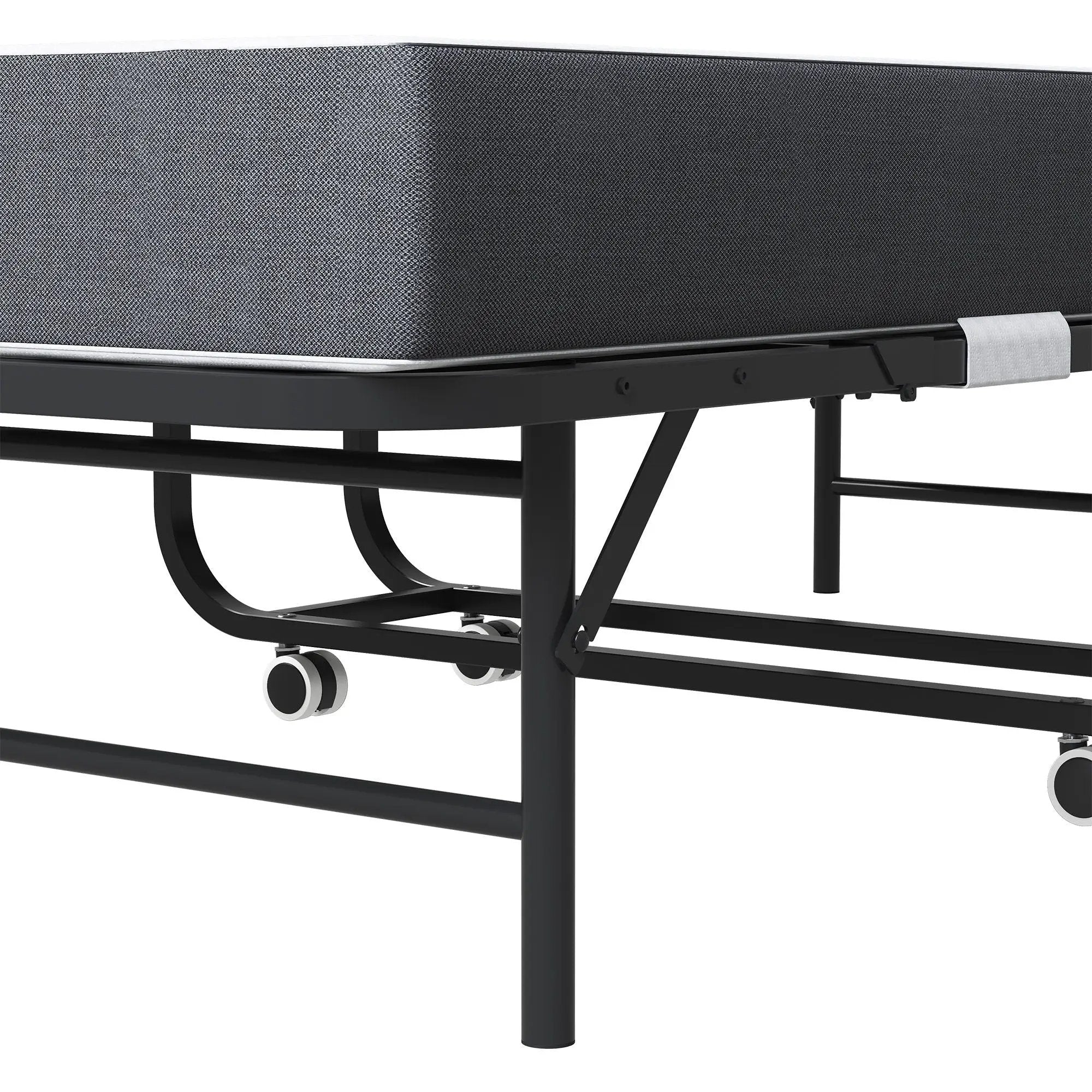 Twin Extra Long Folding Bed For Tall People, Heavy-Duty Rollaway Guest With Memory Foam Mattress - Black by HouseOfZazla