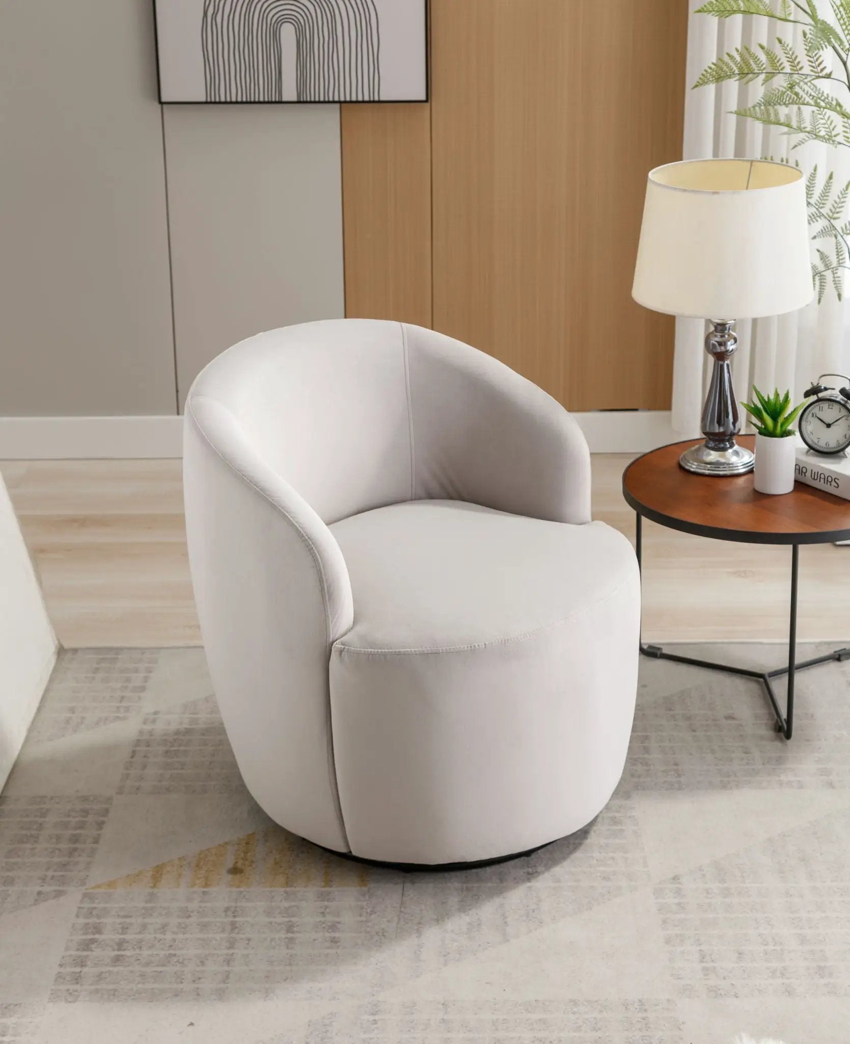 Swivel Accent Armchair Barrel Chair With Powder Coating Metal Ring by HouseOfZazla