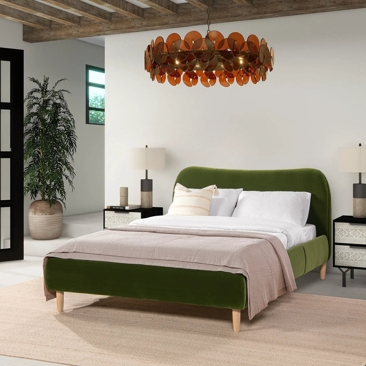 Roman - Curved Headboard Upholstered Platform Bed by HouseOfZazla