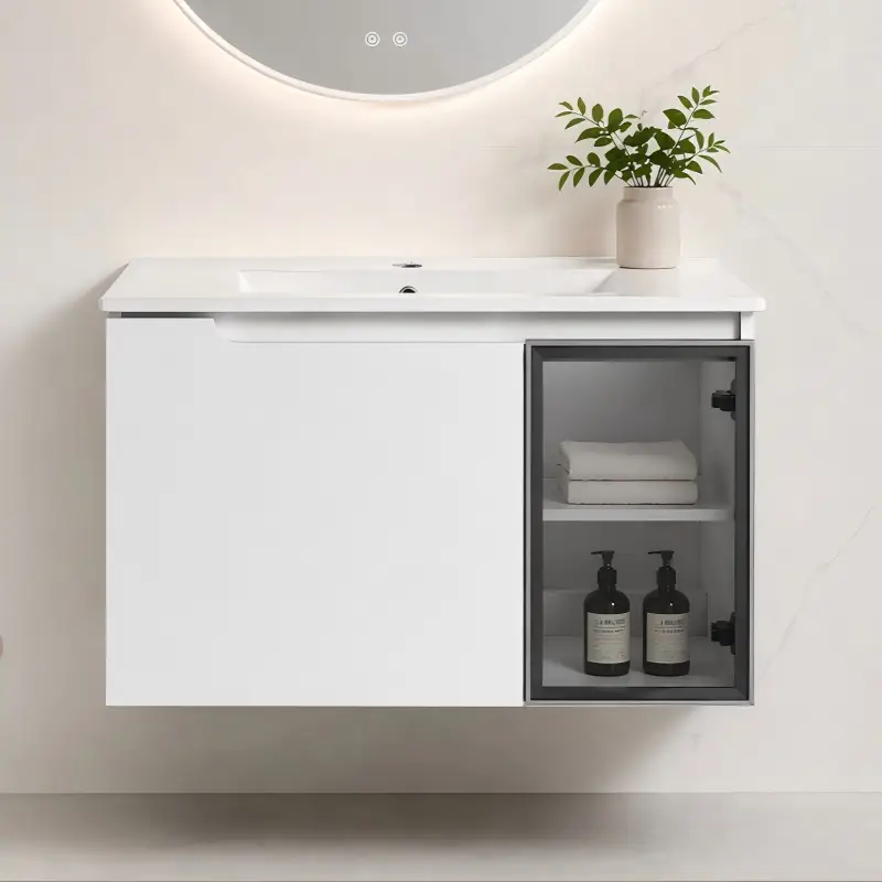 30" Wall-Mounted Bathroom Vanity With Ceramic Sink, Glossy by HouseOfZazla