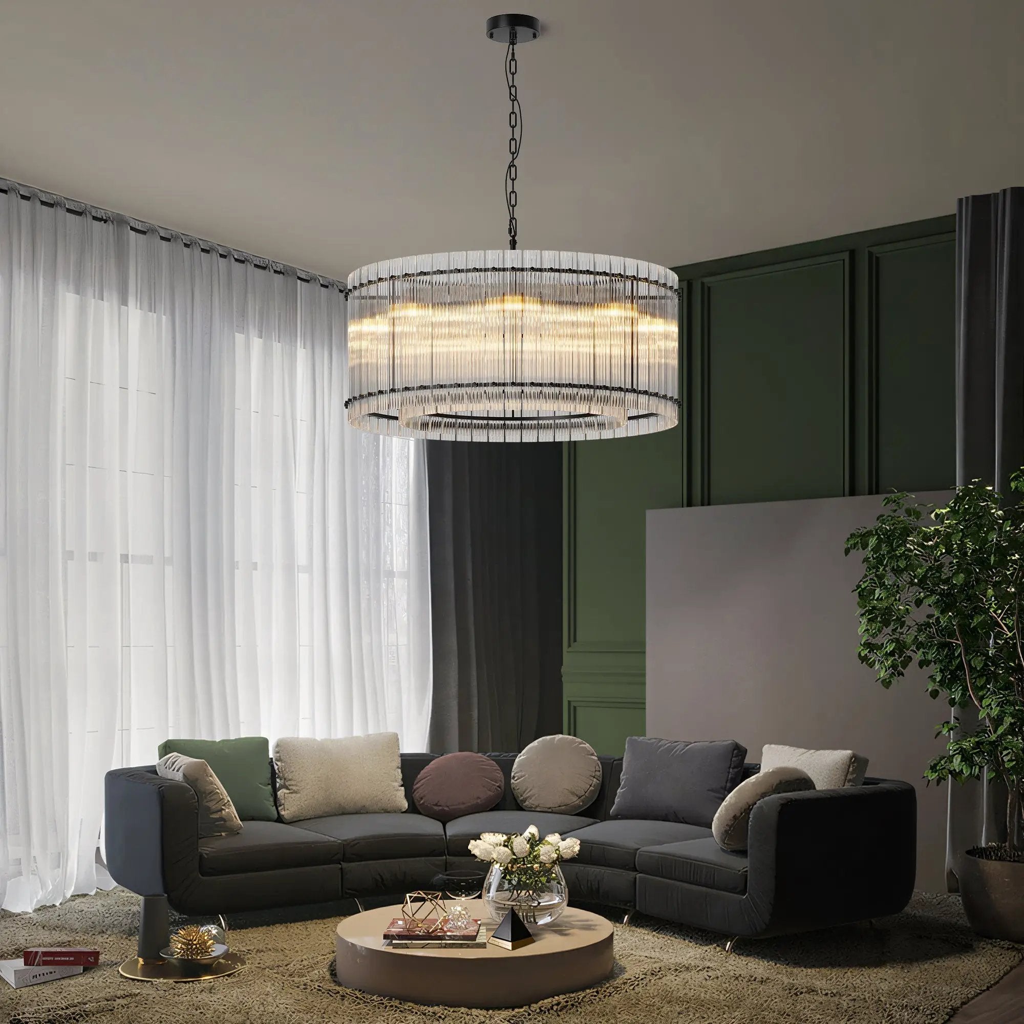 37-Inch Modern Black Round 8-Light Crystal Chandelier by HouseOfZazla