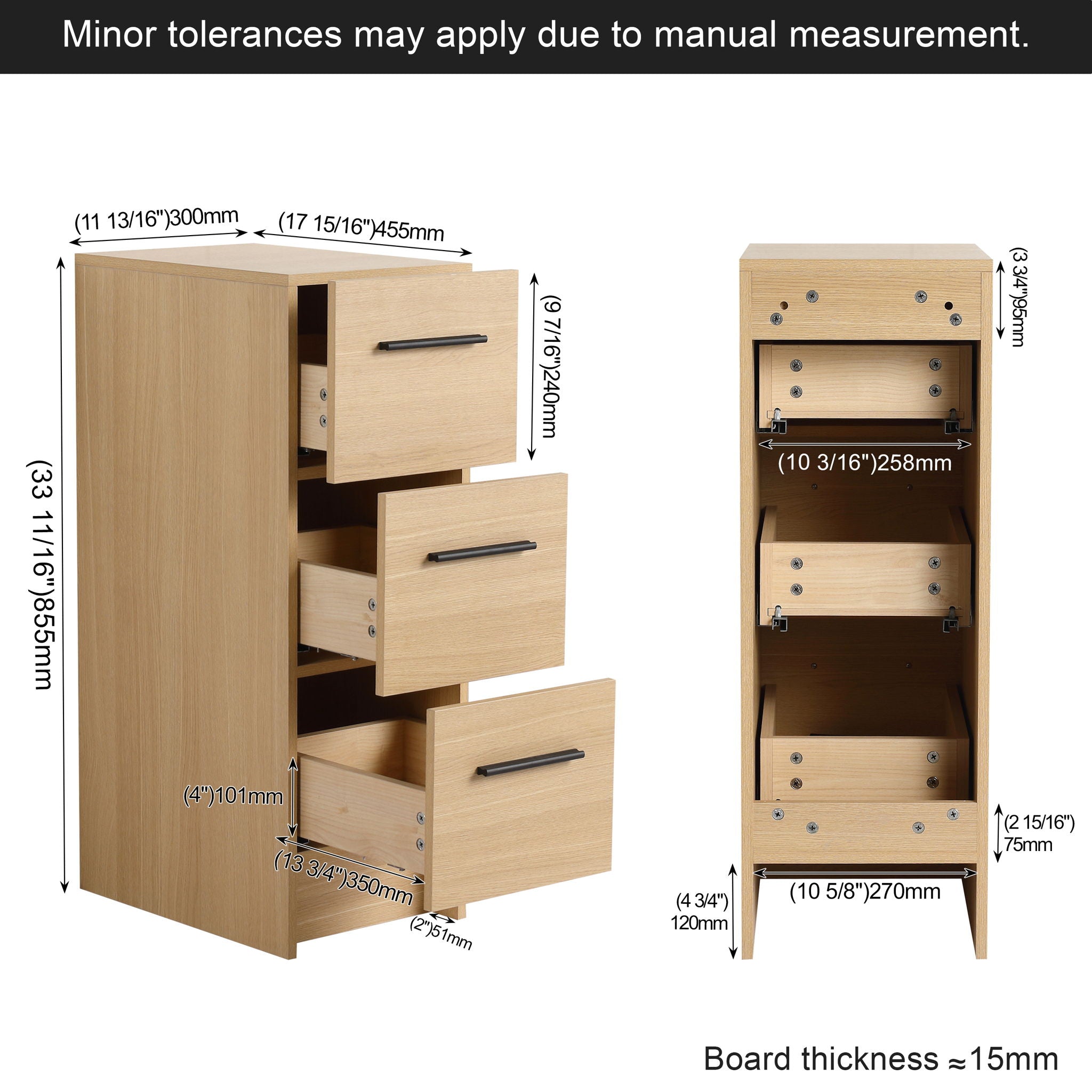 Slim Freestanding Bathroom Storage Cabinet, 3 Drawers - Light Oak by HouseOfZazla