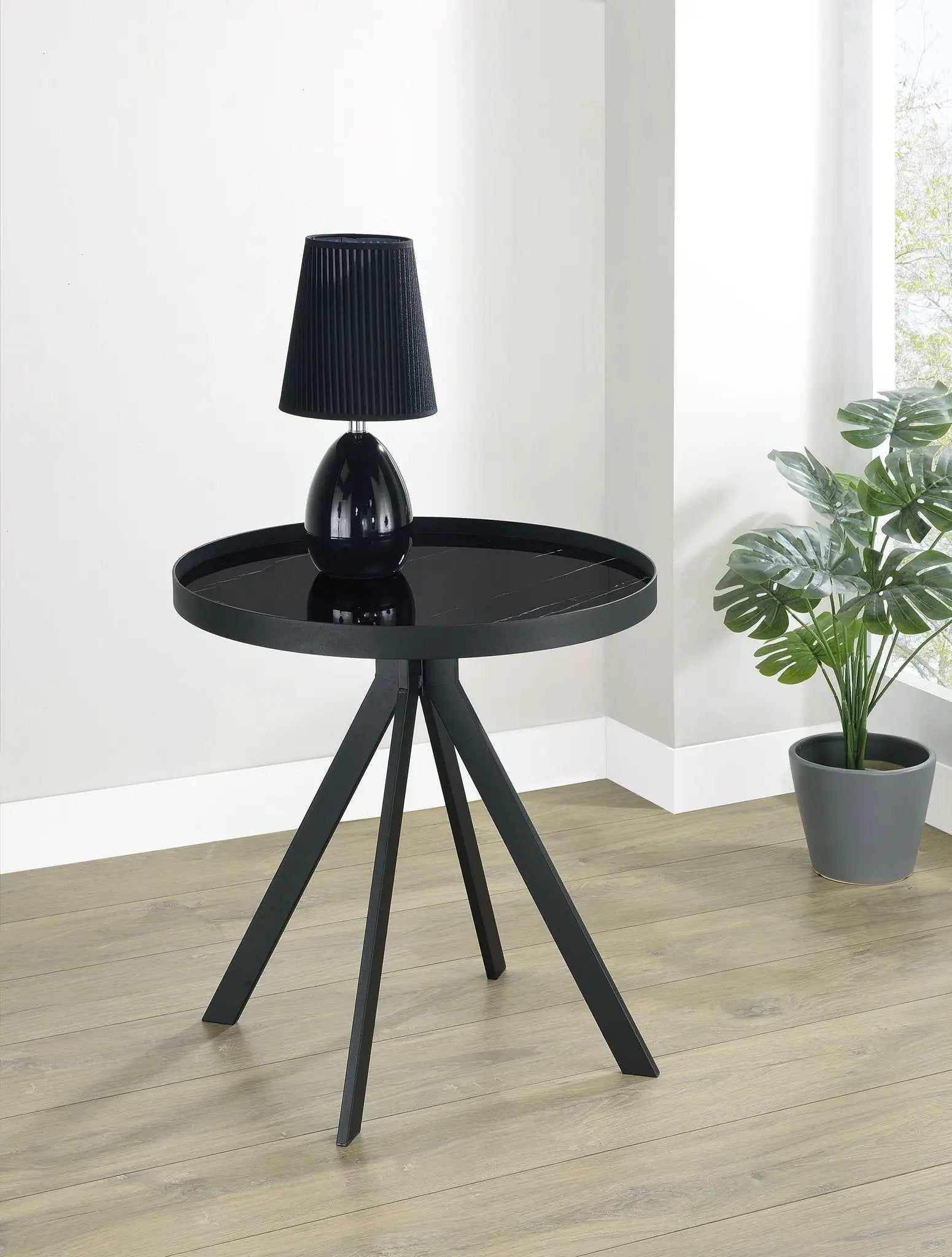 Briggs Round Marble Printed Glass Top End Table Black by Unique Piece Furniture