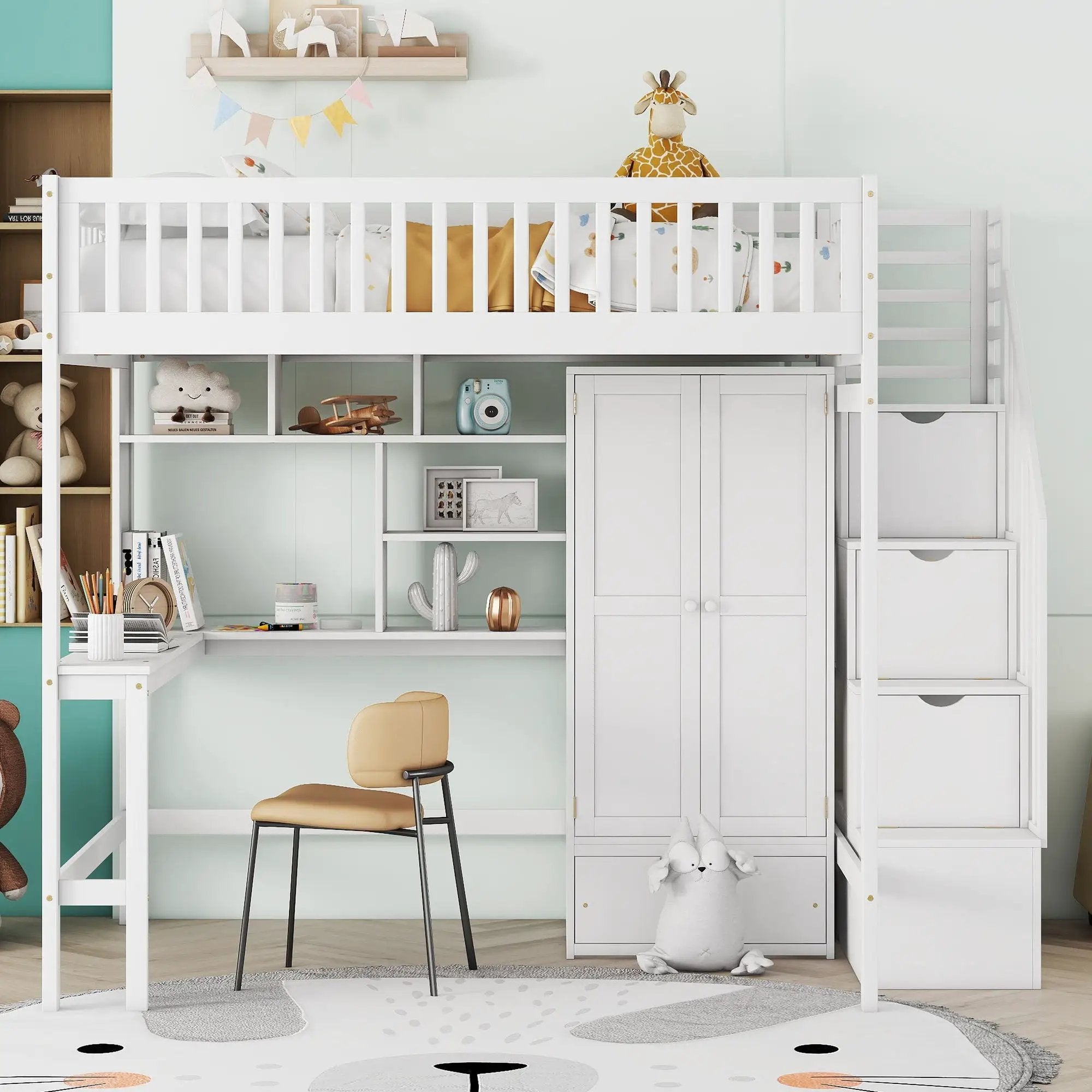 Loft Bed With Bookshelf, Drawers, Desk, And Wardrobe by HouseOfZazla