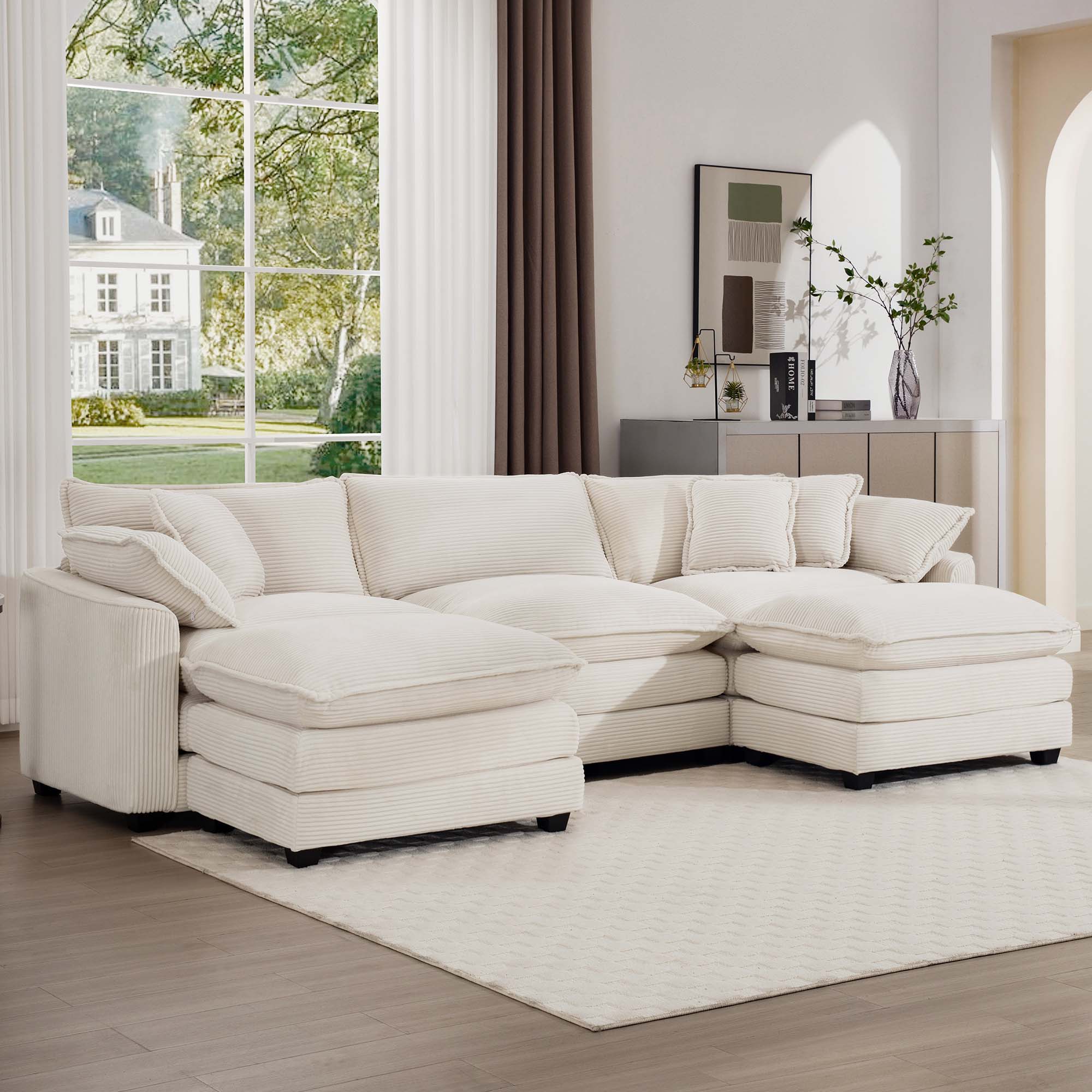 Modern Oversized Modular Cushion Sofa With Ottoman, Low Back, Deep Seating Sofa Set by Unique Piece Furniture