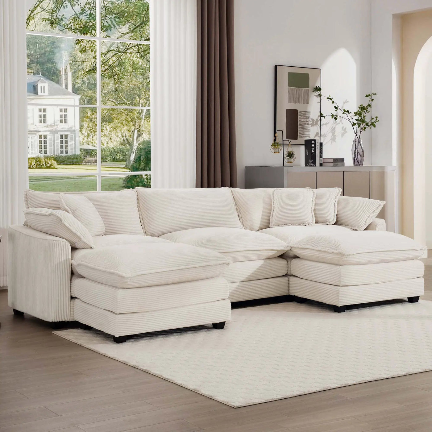 Modern Oversized Modular Cushion Sofa With Ottoman, Low Back, Deep Seating Sofa Set by Unique Piece Furniture