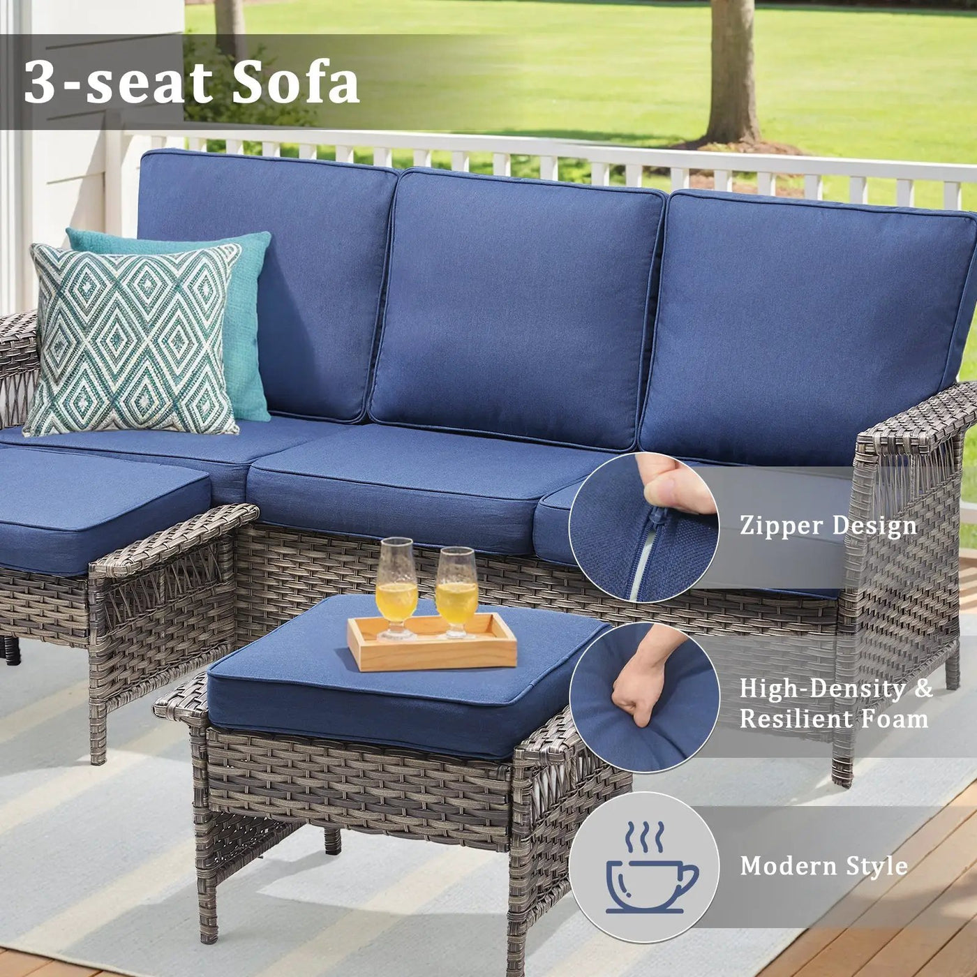 76.7" Wide Outdoor Wicker Patio Sofa with Armrests by HouseOfZazla