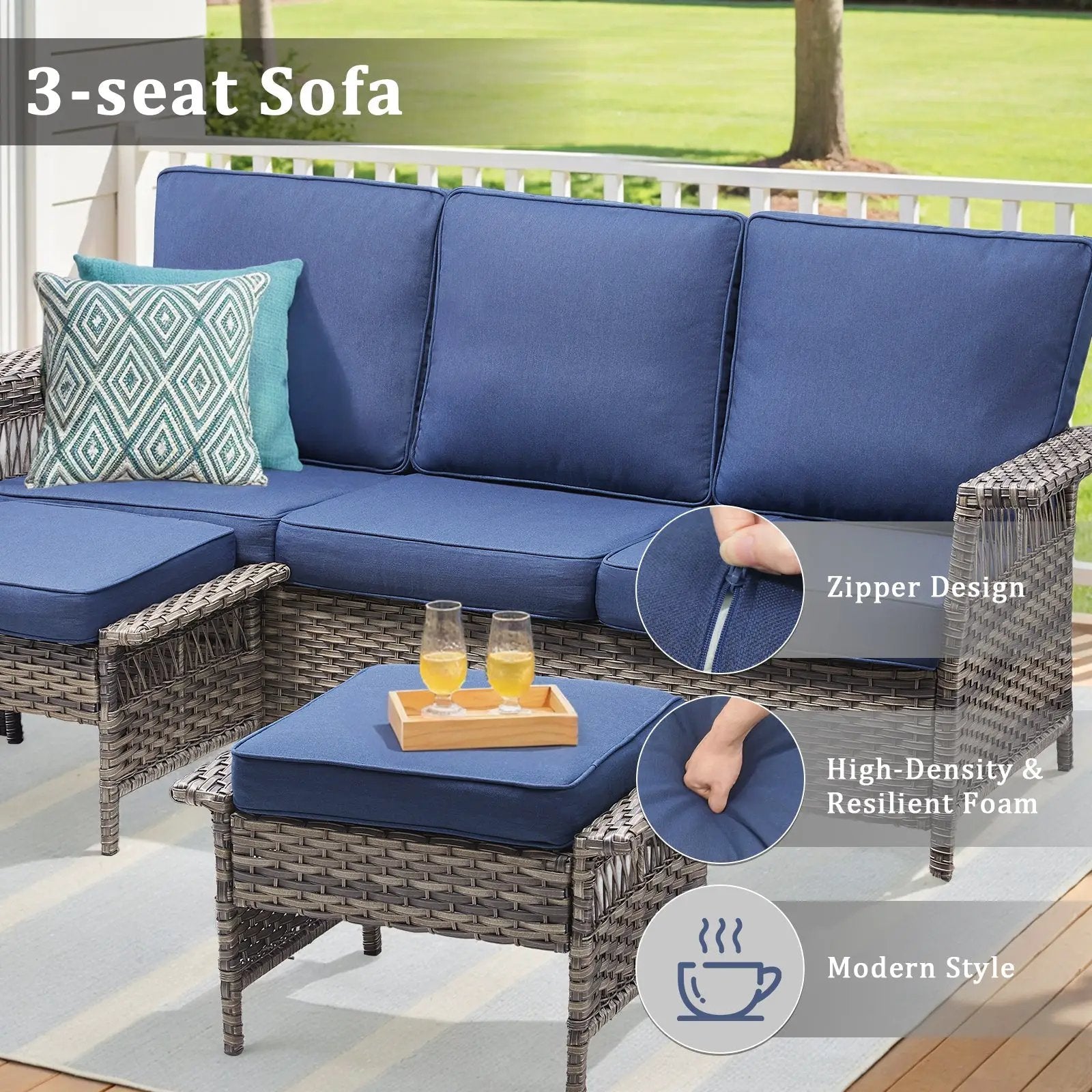 76.7" Wide Outdoor Wicker Patio Sofa with Armrests by HouseOfZazla