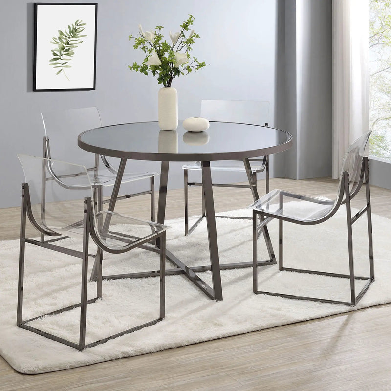 Jillian 5-piece Round Mirror Top Dining Set Black Nickel by Unique Piece Furniture