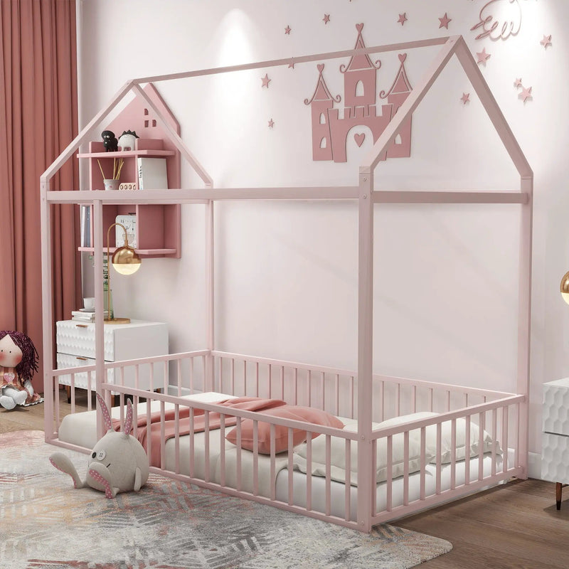 Metal Bed House Bed Frame With Fence by Unique Piece Furniture