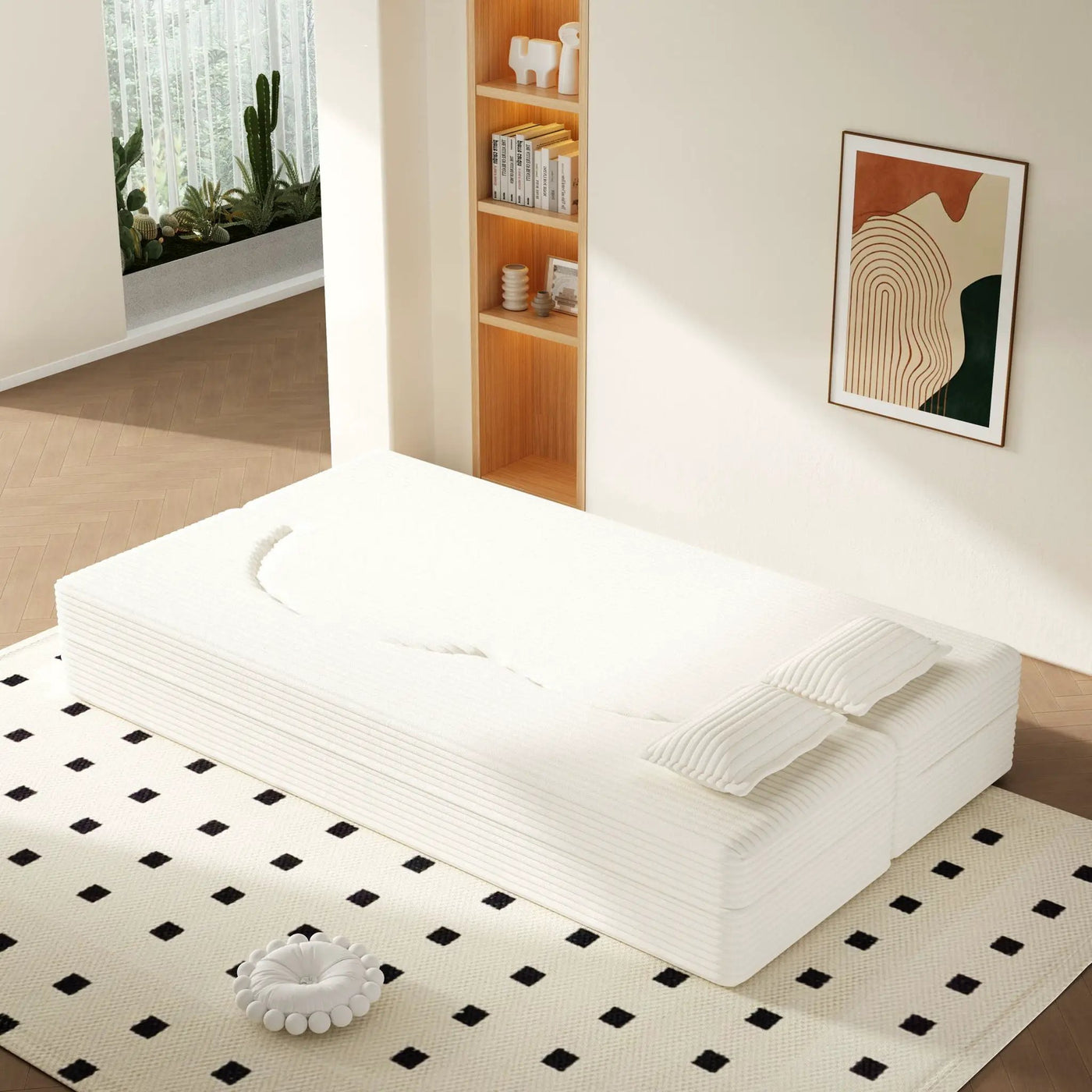 Floor Sofa With 2 Pillows, Convertible Twin Size Mattress For Living Room by HouseOfZazla