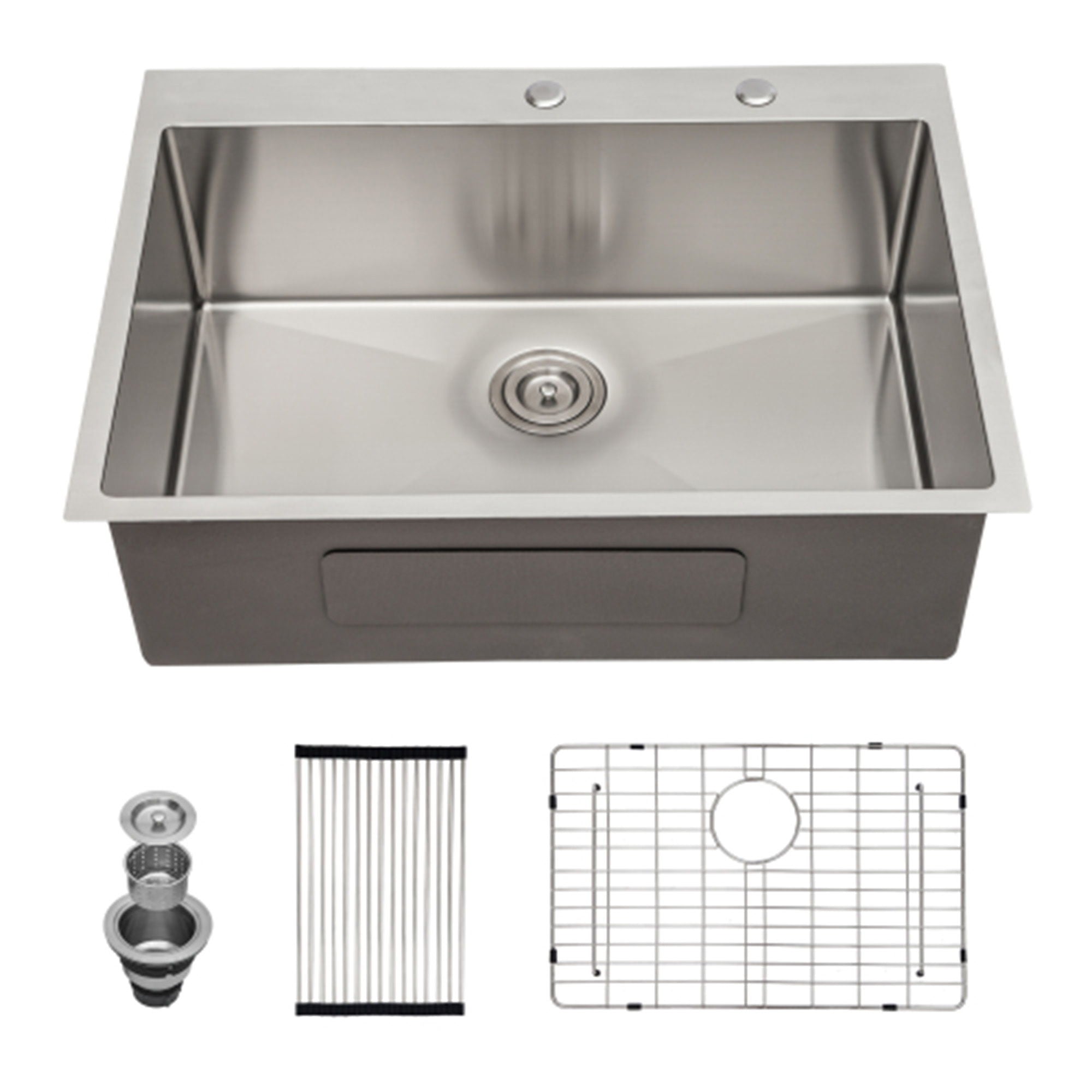 Drop In Kitchen Sink, 16 Gauge Stainless Steel, Single Bowl, Topmount Basin by HouseOfZazla