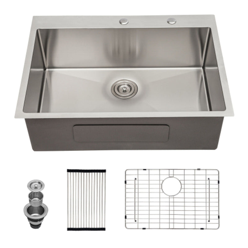 Drop In Kitchen Sink, 16 Gauge Stainless Steel, Single Bowl, Topmount Basin by HouseOfZazla