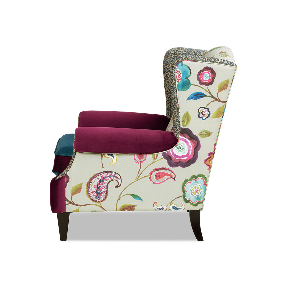 Anya Boho Chic Wingback Accent Arm Chair with Floral Print - Blue or Teal Multi, photo 7 of 10