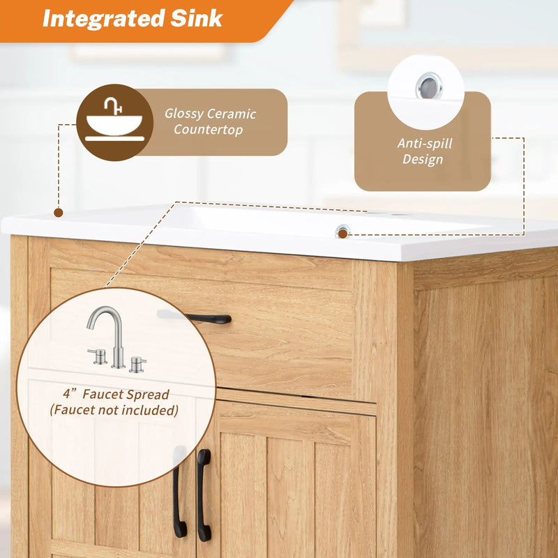 Bathroom Vanity With Sink, Adjustable Shelf & Door Organizers - Walnut by Unique Piece Furniture