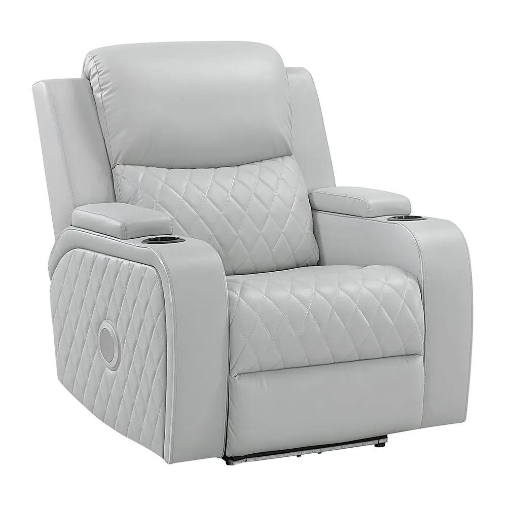 Elonzo - Power Motion Recliner With LED, Power Headrest & Speaker - Light Gray by Unique Piece Furniture