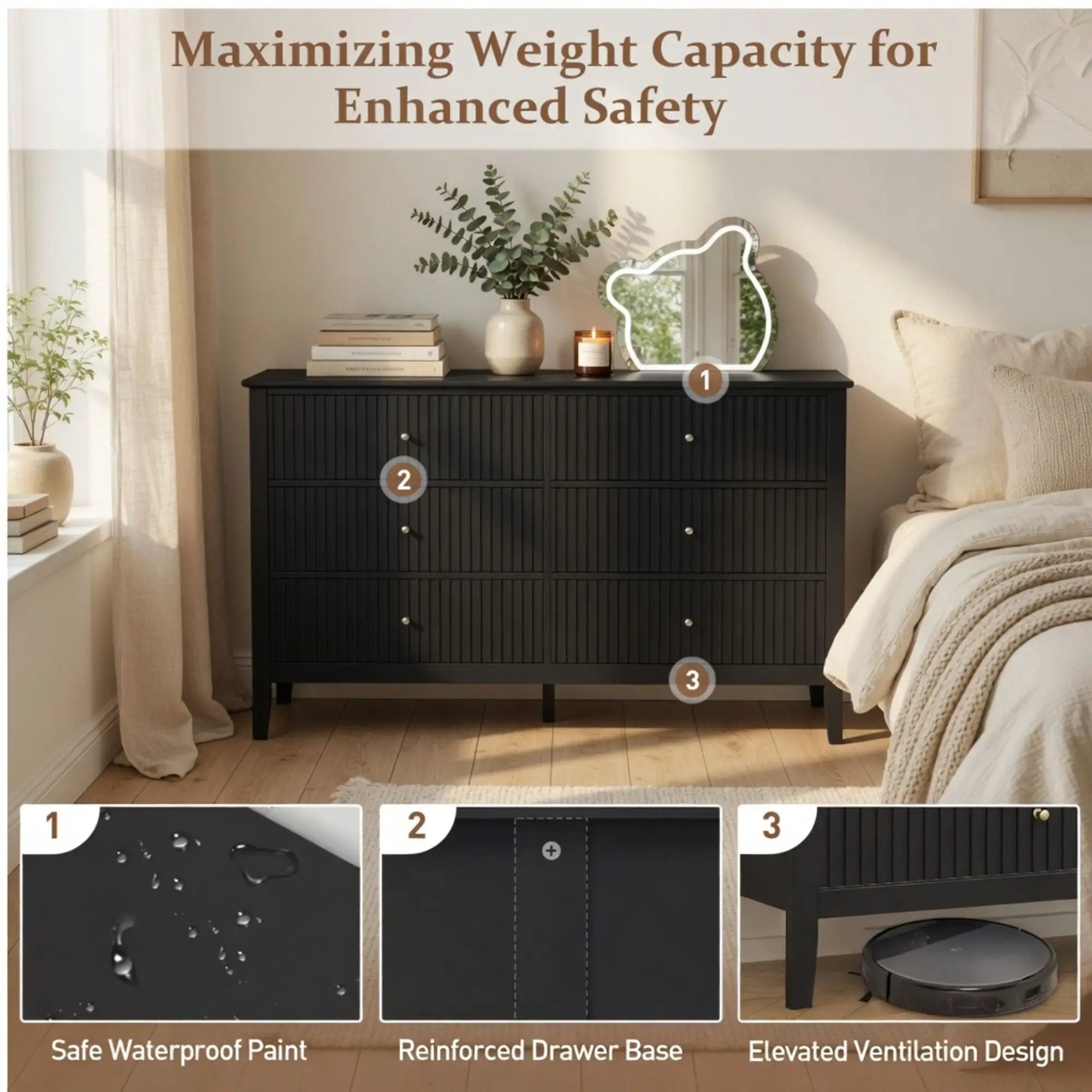 Modern 6 Drawer Fluted Dresser by HouseOfZazla