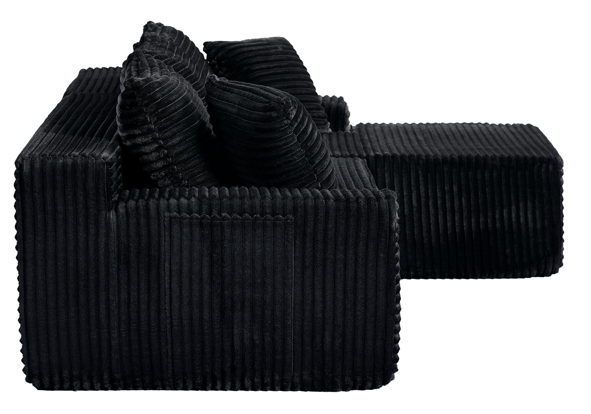 Black Corduroy L Shaped Sectional Sofa with Right Chaise - 94 Inch, photo 4 of 9