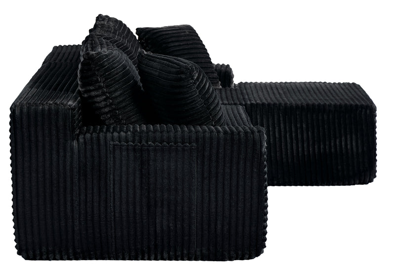 Black Corduroy L Shaped Sectional Sofa with Right Chaise - 94 Inch, photo 4 of 9
