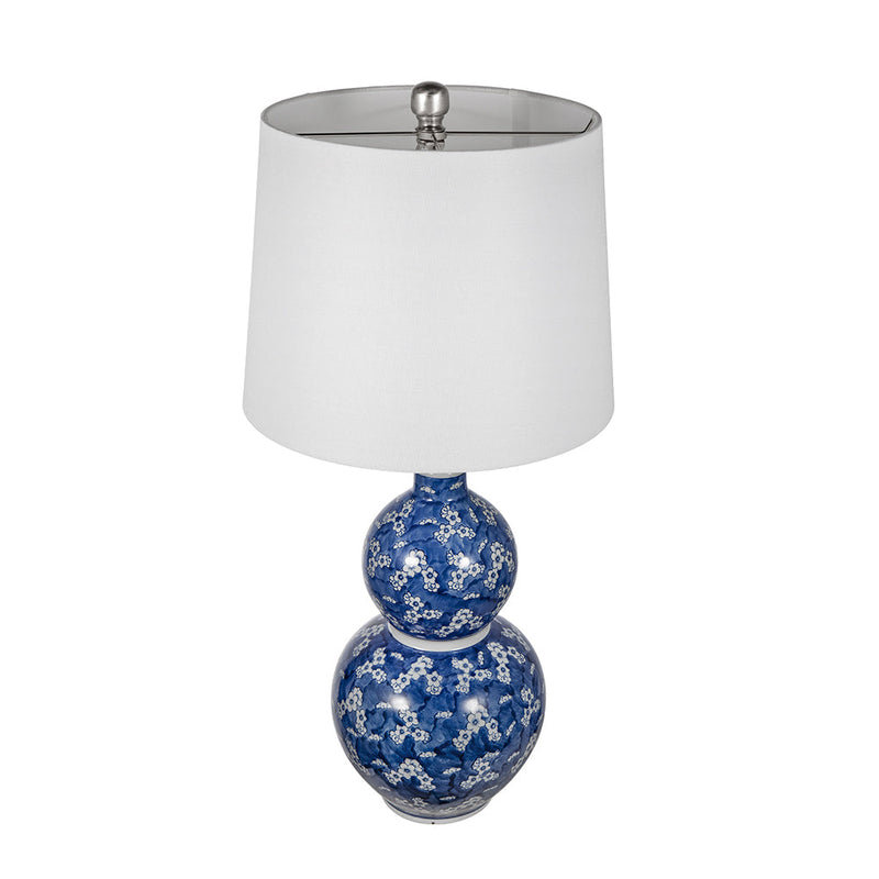 D13x25.7' Blue and White Round Two-Tiered Ceramic Vase Lamp by HouseOfZazla