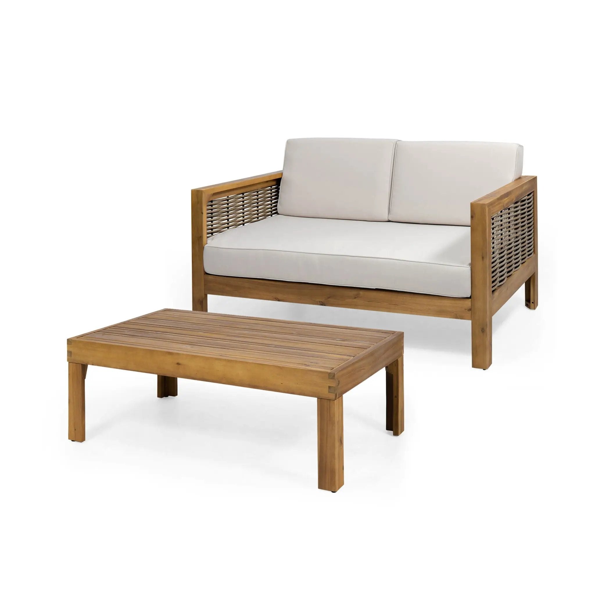 Outdoor Patio Set with Coffee Table and Loveseat - Teak Beige by HouseOfZazla