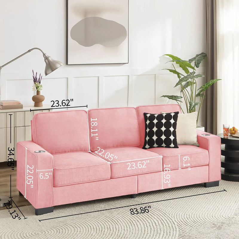Modern Snowfleece Fabric 3 Seater Sofa With Cup Holder by HouseOfZazla
