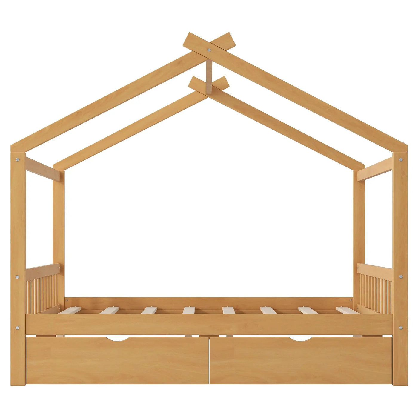 House Style Platform Bed With Headboard, Footboard, 2 Drawers, And Roof Design by HouseOfZazla