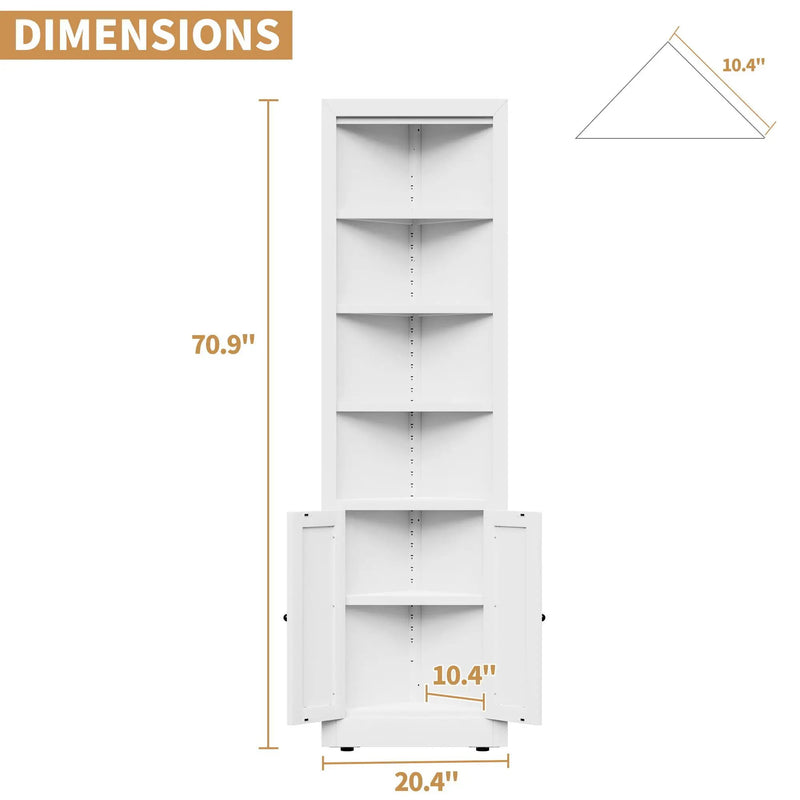 Tall Corner Storage Cabinet With 2 Doors, 5-Tier With Adjustable Shelve, Freestanding - White by Unique Piece Furniture