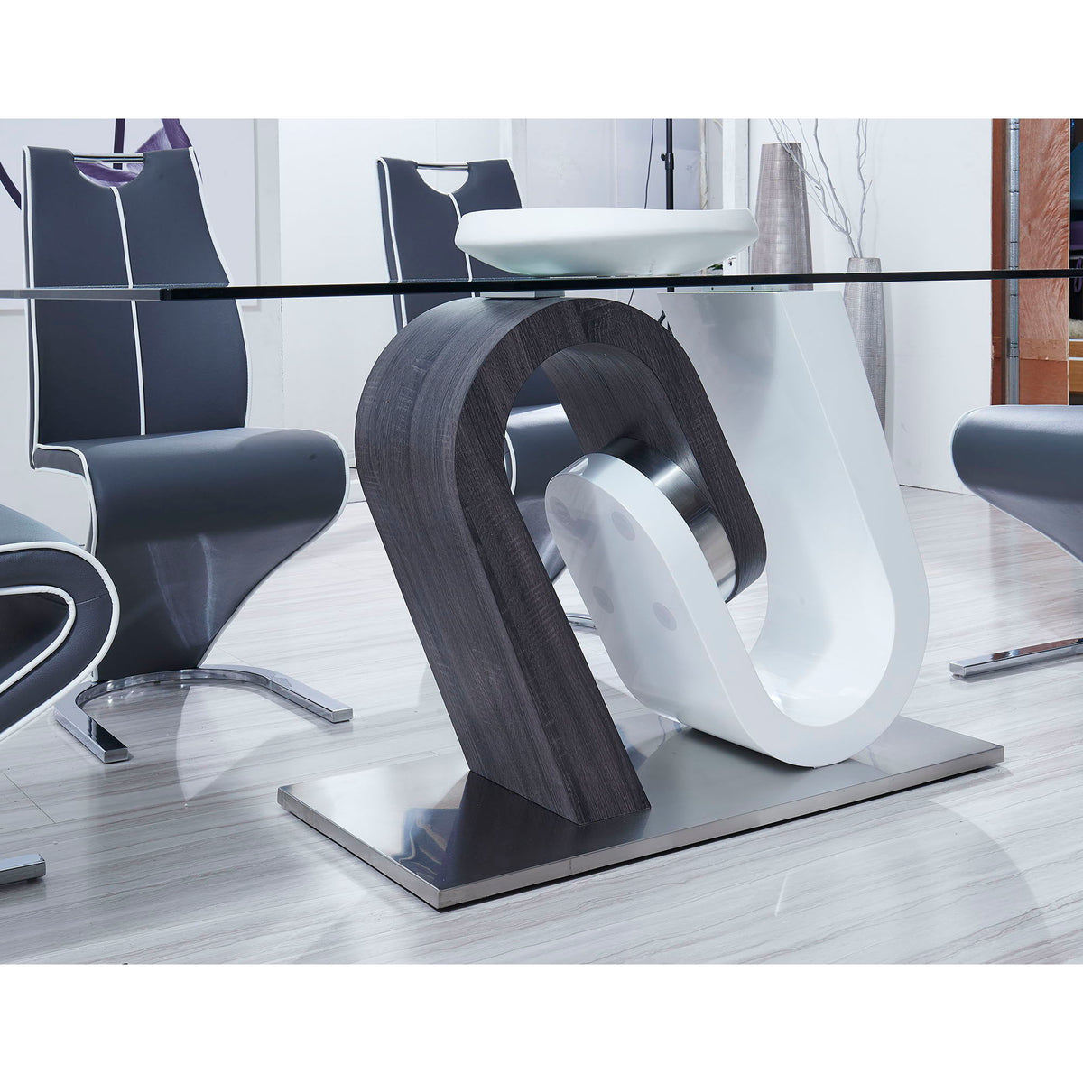 Anne Dining Table with Stainless Steel Base - White / Gray, photo 6 of 7