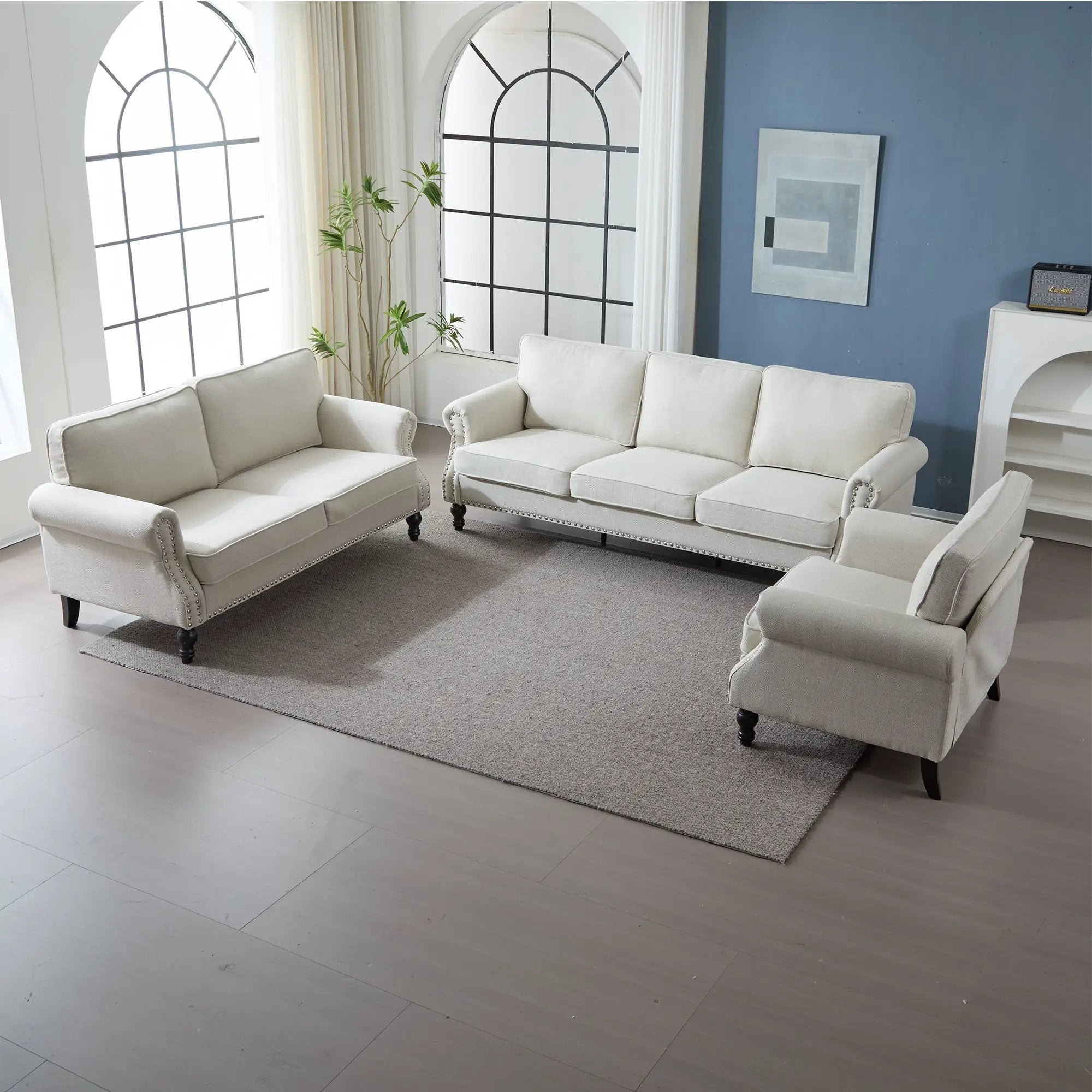 68 Inch Faux Leather Rolled Arm Sofa with Nailhead Trim by HouseOfZazla