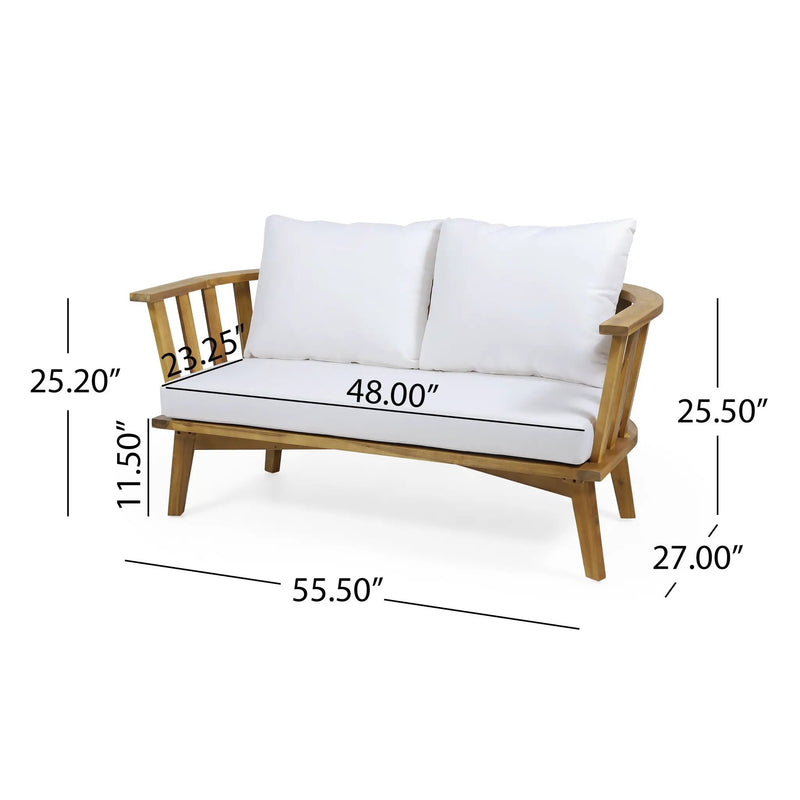 2-Person Outdoor Acacia Wood Patio Seating Group with Cushions and Coffee Table by HouseOfZazla