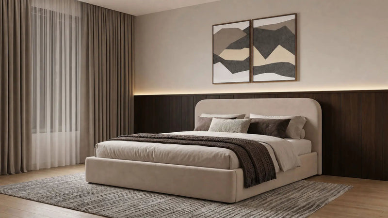 Anders Upholstered Eastern King Storage Lift Platform Bed Beige by Unique Piece Furniture