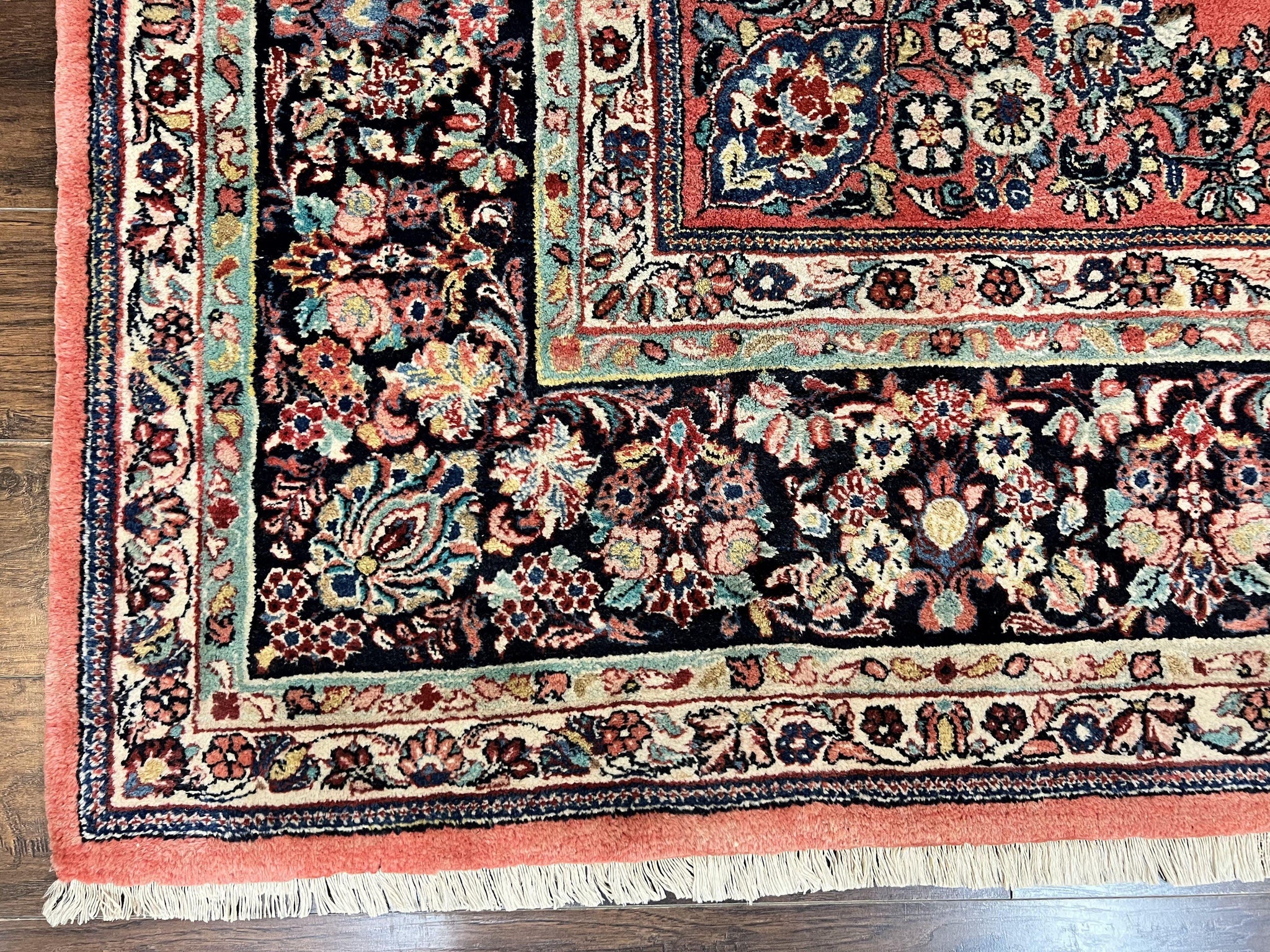 Square Persian Sarouk Rug 11x11 ft, Rare Size, Hand Knotted Wool Floral Allover Red Persian Carpet, Handmade Antique Rug by Jewel Rugs