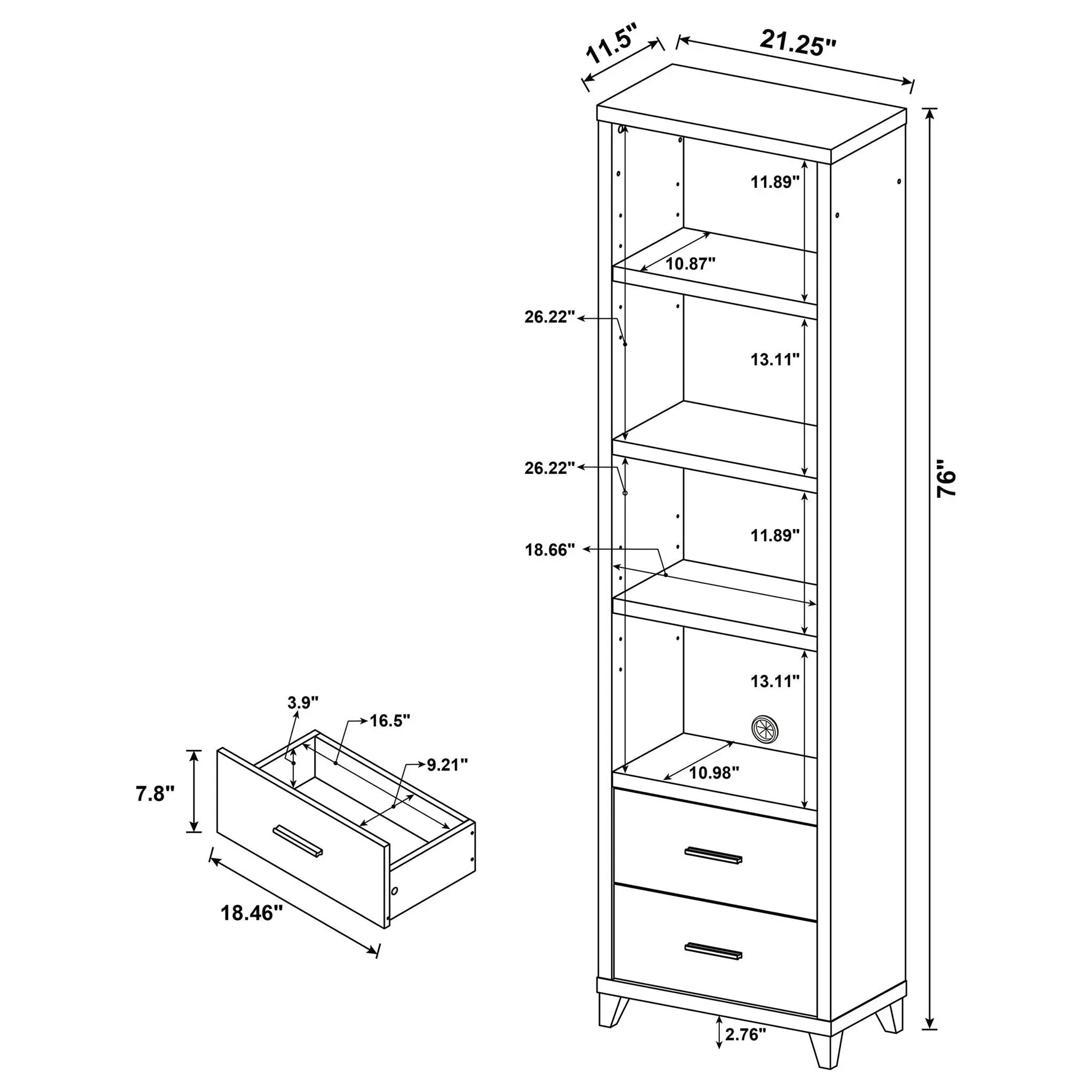Media Tower With And Drawer With Adjustable Shelves Handles - Brown by HouseOfZazla