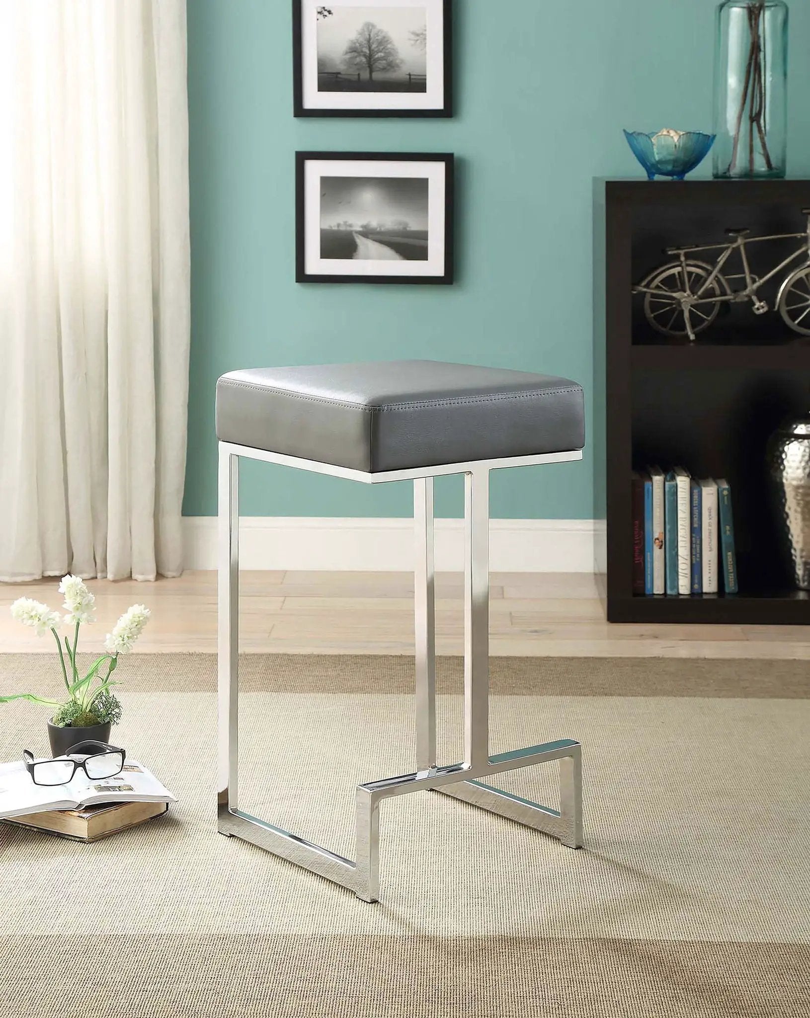 Gervase Square Counter Height Stool Grey and Chrome by Unique Piece Furniture