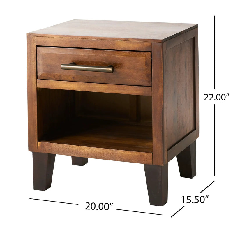 End Table in Brown Acacia Wood with Storage Drawer and Shelf by HouseOfZazla