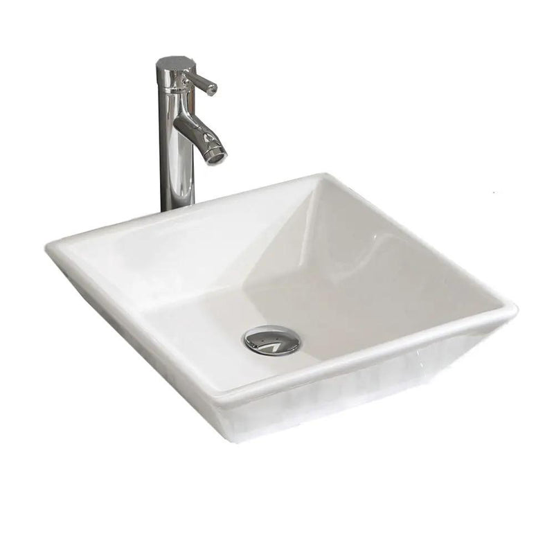 Square Bathroom Vessel Sink - White Porcelain Counter Bowl For Bathroom Vanity - White by HouseOfZazla