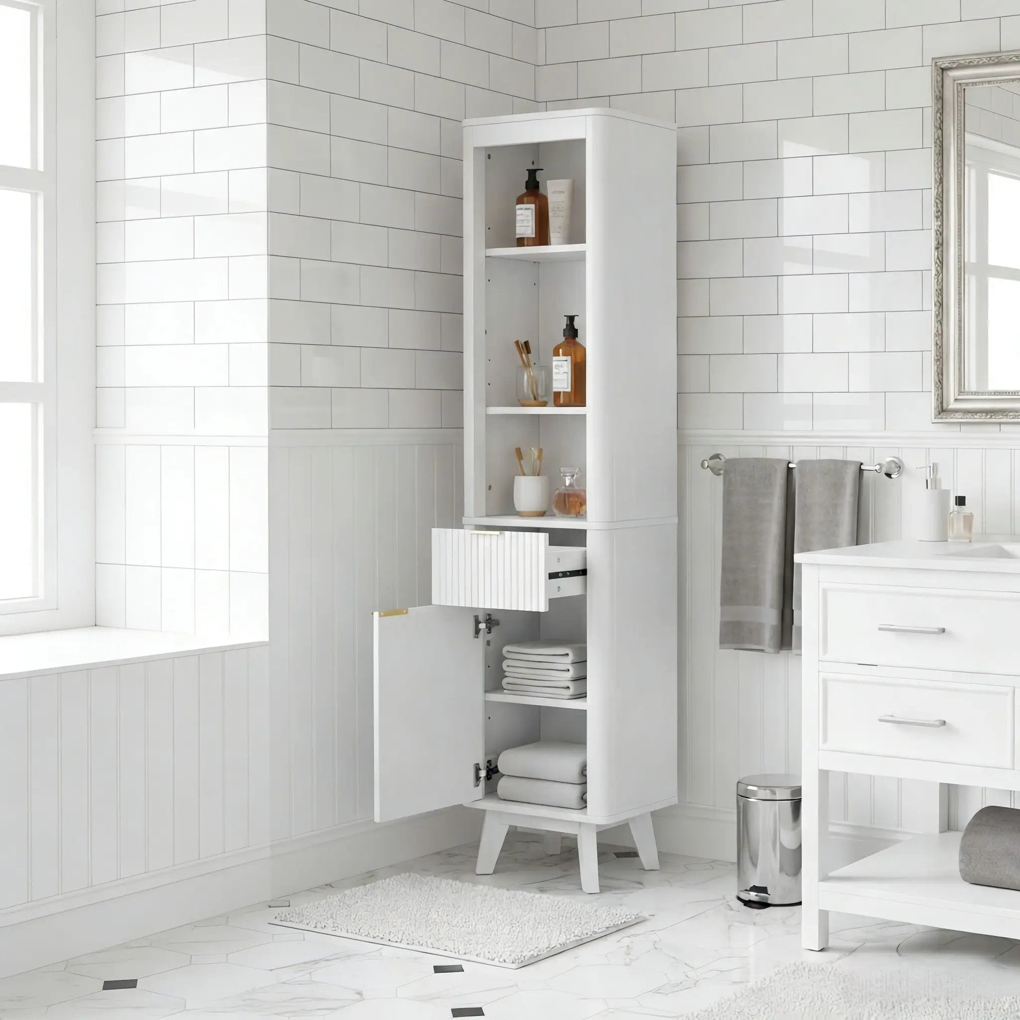 Tall Bathroom Storage Cabinet With Adjustable Shelves And 1 Drawer & Door by HouseOfZazla