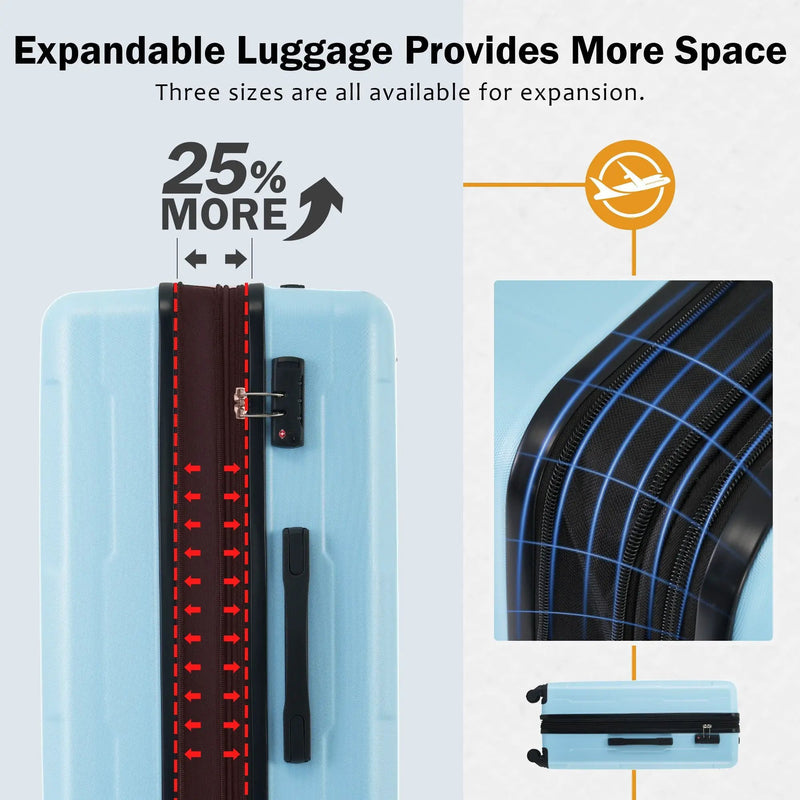 2 Piece Luggage Set With Bags Expanable Spinner Wheels ABS Lightweight Suitcase With Tsa Lock 20" / 24" by HouseOfZazla