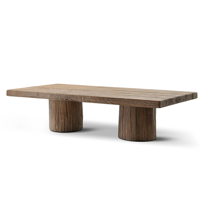 Arbor 60" Solid Reclaimed Elm Rectangular Plinth Coffee Table with Sculptural Bases - Heritage Medium-Dark, photo 5 of 10
