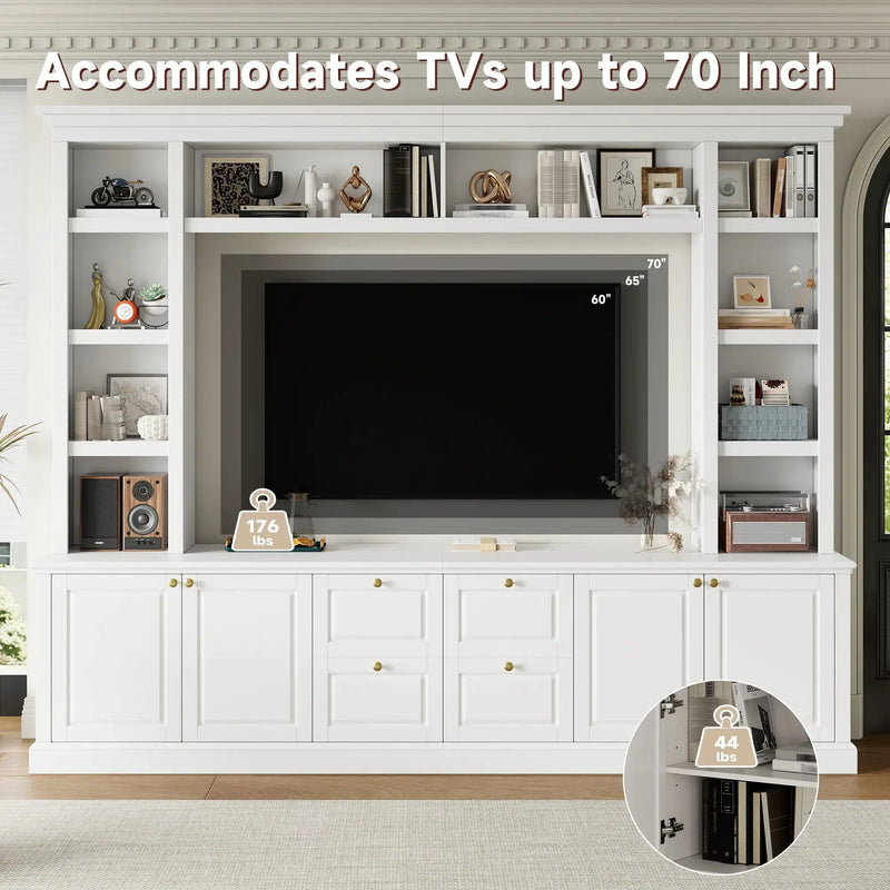 TV Stand With Bookcase, Storage Cabinet With 3 Adjustable Shelves, Living Room Entertainment Center - White by HouseOfZazla