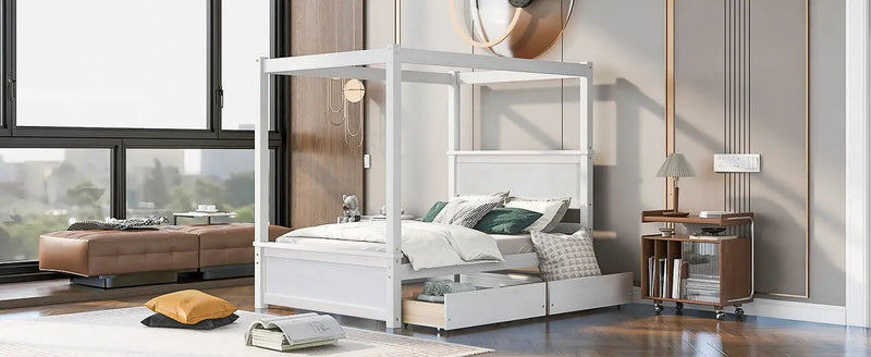 Canopy Platform Bed With Drawers, Support Slats, No Box Spring Needed by HouseOfZazla