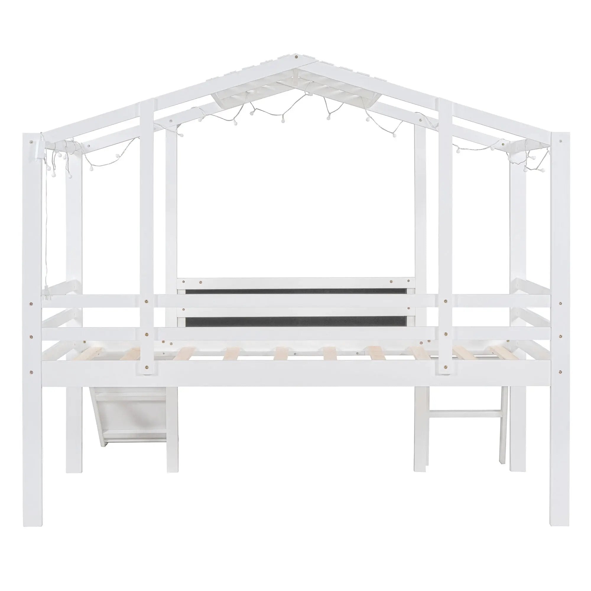 Loft House Bed With Ladder And Slide, With board And Light Strip On The Roof by HouseOfZazla