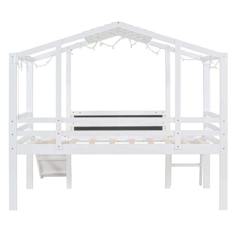 Loft House Bed With Ladder And Slide, With board And Light Strip On The Roof by HouseOfZazla